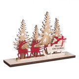 Decorațiune Crăciun Lemn, Brazi, Moș Crăciun și Sanie, 22.5x5x15 cm, Oem