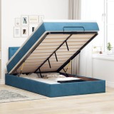 VidaXL Cadru de pat otoman cu saltea Albastru &icirc;nchis 120x200cm catifea