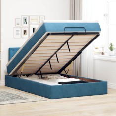 vidaXL Cadru de pat otoman cu saltea Albastru &icirc;nchis 120x200cm catifea