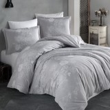 Cumpara ieftin Lenjerie pat dublu,bumbac ranforce,4 piese,gri alb cu flori,ArnorV2-A1293