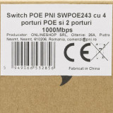 Switch PNI SWPOE243, POE, 6 x 10/100/1000 Mbps, Gigabit, din care 4 porturi PoE, carcasa metalica