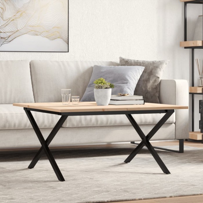 vidaXL Masă de cafea, cadru X, 90x90x45 cm, lemn masiv pin și Oţel