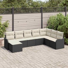 vidaXL Set de canapele pentru grădină 8 pcs Negru și alb Rattan poli