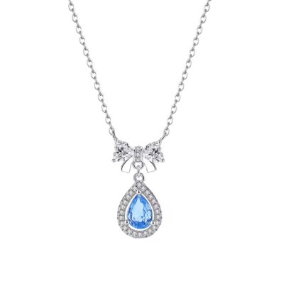 Lantisor Argint 925 Picatura Albastra cu Fundita - ALCA Fine Jewelry foto