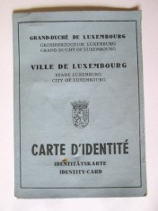 Rara! Carte de identitate/buletin cu foto 105x75 mm Luxemburg/Luxembourg 1961