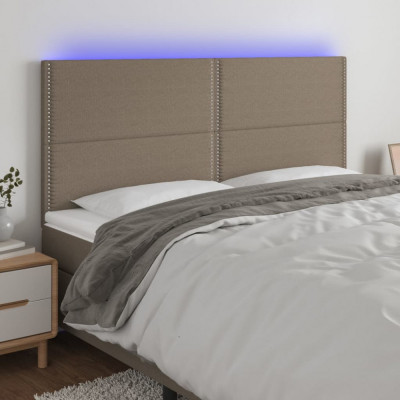 vidaXL Tăblie de pat cu LED, gri taupe, 180x5x118/128 cm, textil foto