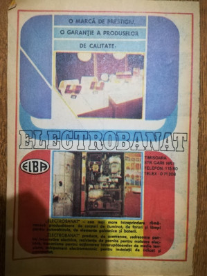 1986 Reclama &amp;Icirc;ntreprindere ELECTROBANAT Timisoara ELBA corpuri de ilumin 24x16,5 foto