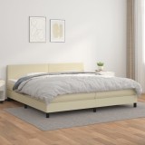Cumpara ieftin Pat continental cu saltea, crem, 200x200 cm, piele ecologică