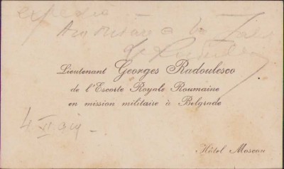 HST A1501 Carte de vizită 1919 lt George Rădulescu misiune militară Belgrad foto