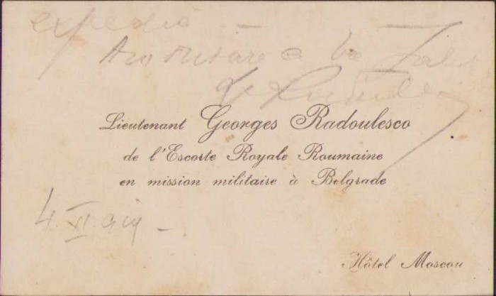 HST A1501 Carte de vizită 1919 lt George Rădulescu misiune militară Belgrad
