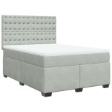 Cumpara ieftin Pat box spring cu saltea, gri deschis, 140x200 cm, catifea