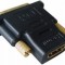 ADAPTOR video GEMBIRD, DVI-D SL (T) la HDMI (M), conectori auriti, black, &quot;A-HDMI-DVI-2&quot; (timbru verde 0.08 lei)