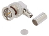 Conector BNC mufă tată unghi 90&deg; 75&Omega; lipire crimpat PTFE