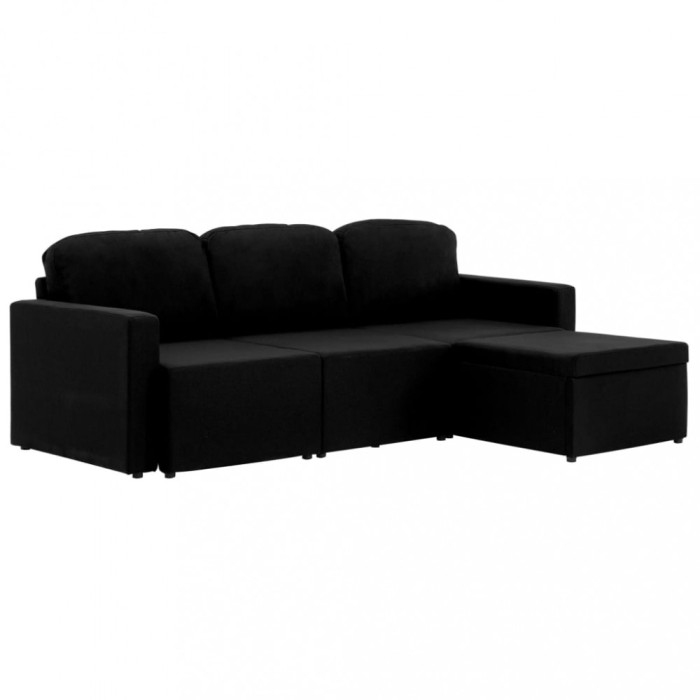 Canapea extensibila modulara cu 3 locuri, negru, textil