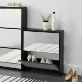 Dulap pantofi Vogar 6 cu oglinda si 2 spatii depozitare negru [en.casa] HausGarden Leisure