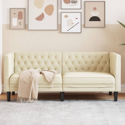 Gossi canapea chesterfield cu 2 locuri, crem, piele ecologica foto