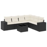 Cumpara ieftin Set canapele de gradina cu perne, 7 piese, negru, poliratan