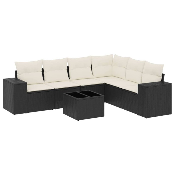 Set canapele de gradina cu perne, 7 piese, negru, poliratan