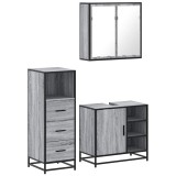 Cumpara ieftin Set mobilier de baie, 3 piese, gri sonoma, lemn prelucrat