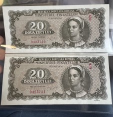 2x 20 lei 1950 consecutive necirculate