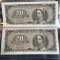 2x 20 lei 1950 consecutive necirculate