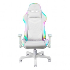 Scaun gaming DELTACO GAMING RGB, 332 pozitii iluminare LED, telecomanda, perna pentru gat si perna lombra, Alb/ RGB foto