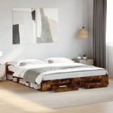 vidaXL Cadru de pat cu sertare stejar fumuriu 200x200cm lemn prelucrat 3280724