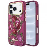 Husa MagSafe pentru Apple iPhone 18 Pro / 17 Pro, Guess, IML Glitter Blossom Roses, Visinie