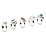Set Inele Copii, 5 Buc, Metal, Multicolor, Model Animal și Curcubeu, Mărime Reglabilă, Oem