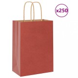 vidaXL Saci de h&acirc;rtie 250 buc cu m&acirc;nere roșii 15x8x21 cm