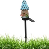Lampa solara tip casuta de gradina, impermeabila, cu lumina calda, fixare tip tarus, din ABS, negru/albastru