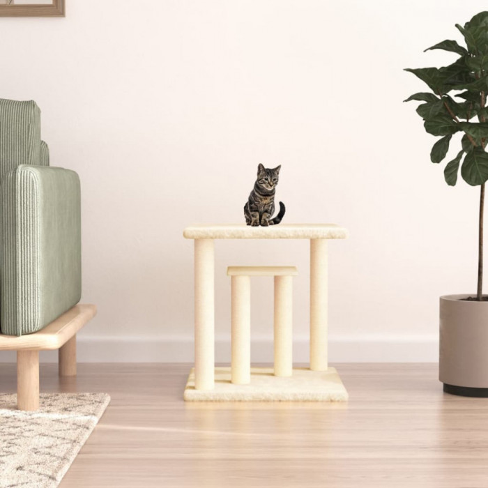 vidaXL St&acirc;lpi de zg&acirc;riat pentru pisici cu platforme, crem, 50 cm