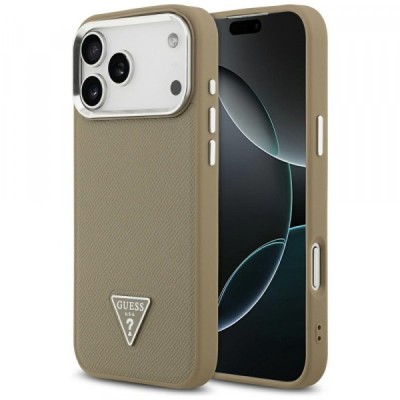 Husa MagSafe pentru Apple iPhone 17 Pro Max, Guess, Grained Triangle Logo, Maro foto