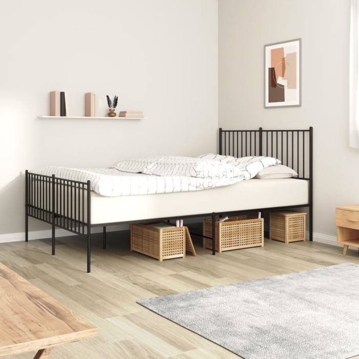 Gossi cadru pat metalic cu tablie de cap/picioare, negru, 140x200 cm