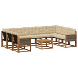 vidaXL Set de canapele de exterior cu pernă 10 pcs Natural și Bej 3382221