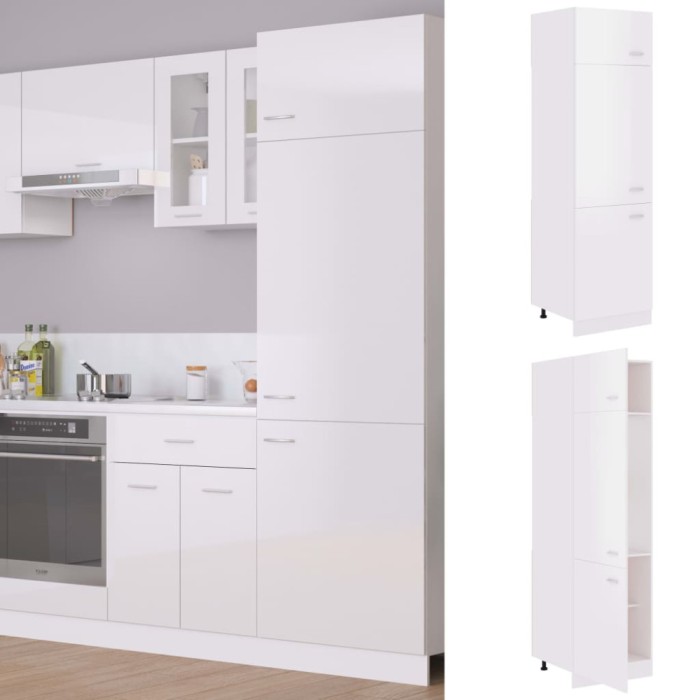 Gossi dulap frigider, alb extralucios, 60x57x207 cm, lemn prelucrat