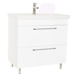 Baza si lavoar ceramic GN0541, mobilier baie 80 cm, 2 sertare front MDF, glisiere soft close, picioare cromate reglabile, alb