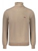 Pulover cu guler inalt bărbați, cu logo brodat, Regular fit, bej, 2XL, 3XL