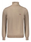Pulover cu guler inalt bărbați, cu logo brodat, Regular fit, bej, 2XL, 3XL