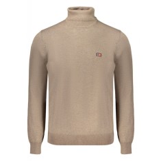 Pulover cu guler inalt bărbați, cu logo brodat, Regular fit, bej, 2XL