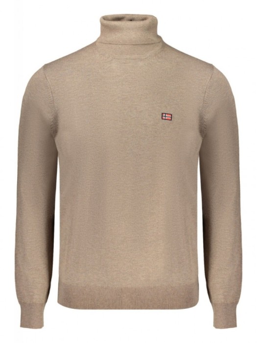 Pulover cu guler inalt bărbați, cu logo brodat, Regular fit, bej, 2XL