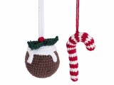 Cumpara ieftin Set 2 ornamente brad Craciun textil multicolor cm 5 x 10 H