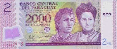 Bancnota Paraguay 2.000 Guaranies 2011 - P228c UNC ( polimer ) foto