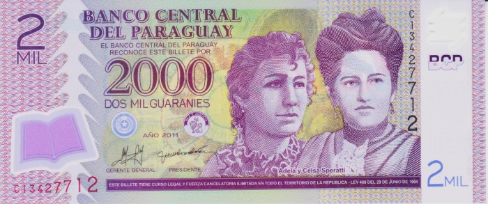 Bancnota Paraguay 2.000 Guaranies 2011 - P228c UNC ( polimer )