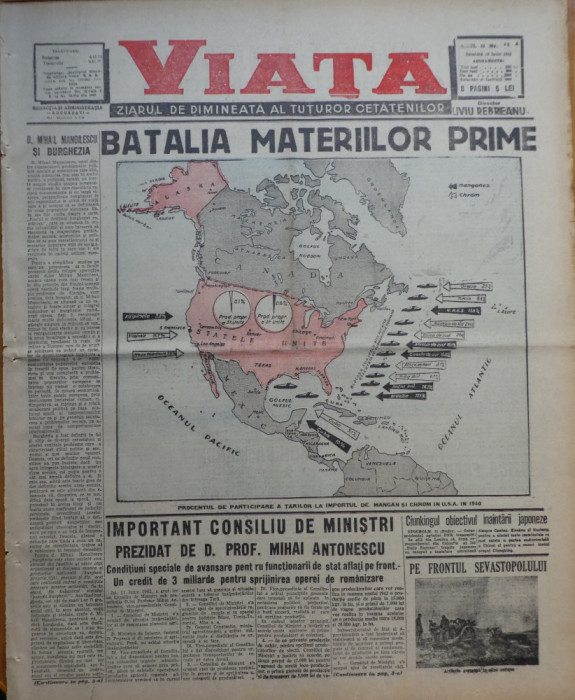 Viata, ziarul de dimineata; dir, : Rebreanu, 12 Iunie 1942, frontul din rasarit
