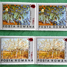 TIMBRE ROMANIA MNH LP1513/2000100ani moartea Van Gogh supratipar paleta -PERECHE