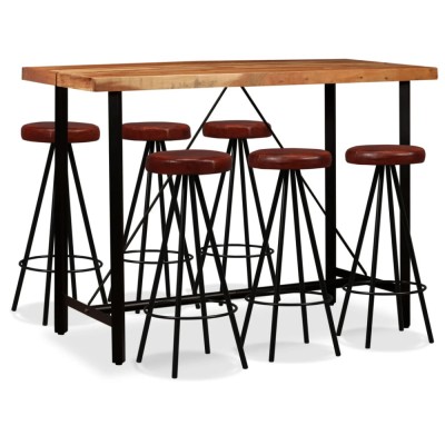 Set mobilier bar 7 piese lemn masiv de acacia si piele naturala GartenMobel Dekor foto