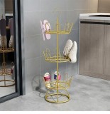 Cumpara ieftin Suport pentru incaltaminte rotativ 360&deg;, organizator din metal, 3 niveluri, robust, auriu
