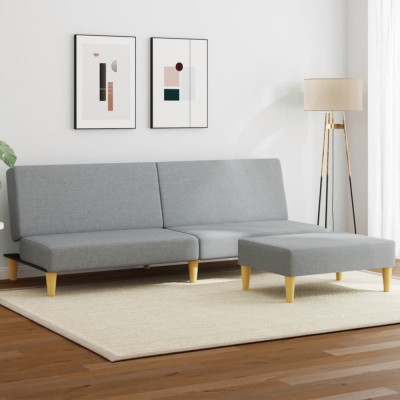 Gossi canapea extensibila cu taburet, 2 locuri, gri deschis, textil foto