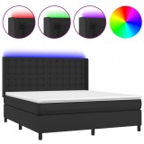 Cumpara ieftin Pat cu arcuri, saltea si LED, negru, 160x200cm, piele ecologica